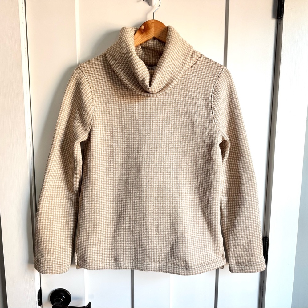 J.Crew Tan Houndstooth Cowl Neck Fleece-Lined Pullover Sweater Size S